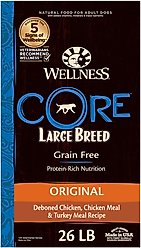 Wellness CORE Grain-Free Large Breed Chicken & Turkey Recipe Natural Dry Dog Food, 26-lb bag