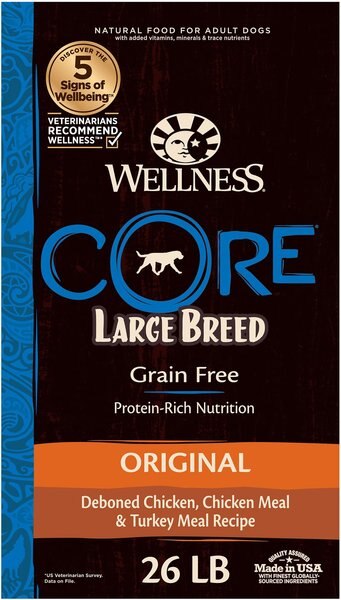 Wellness CORE Grain-Free Large Breed Chicken & Turkey Recipe Dry Dog Food, 26-lb bag slide 1 of 8