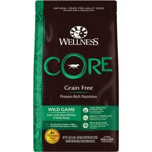 Wellness CORE Grain-Free Wild Game Duck, Turkey, Boar & Rabbit Recipe Dry Dog Food, 4-lb bag