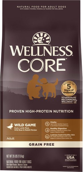 Wellness CORE Grain Free Wild Game Duck Lamb Meal Boar Rabbit Recipe Dry Dog Food 4 lb bag