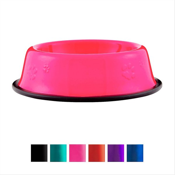 Platinum Pets Non-Skid Stainless Steel Embossed Dog & Cat Bowl, Bubblegum Pink, 1.25-cup slide 1 of 8