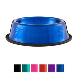 Platinum Pets Non-Skid Stainless Steel Embossed Dog & Cat Bowl, Sapphire Blue, 1.25-cup