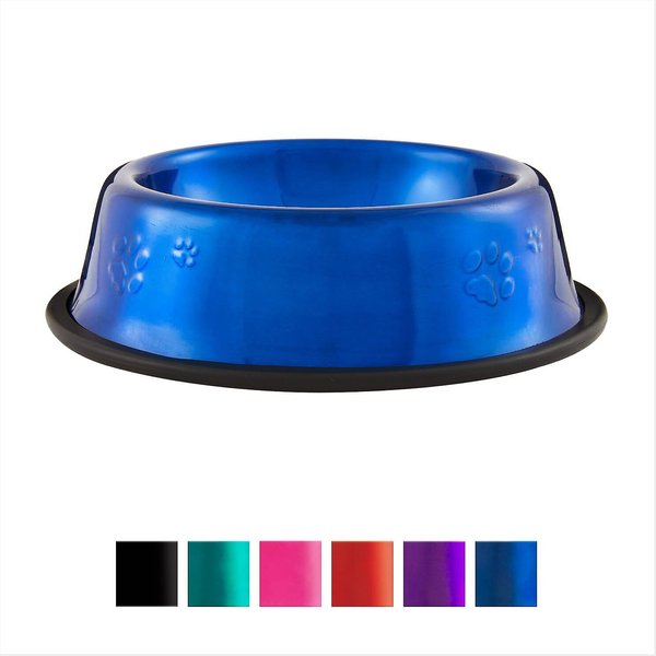 PLATINUM PETS NonSkid Stainless Steel Embossed Dog & Cat Bowl, Sapphire Blue, 1.25cup