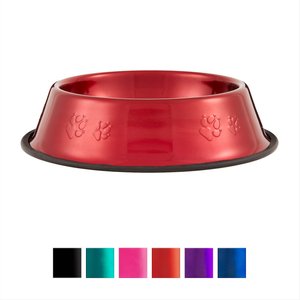 Platinum Pets Non-Skid Stainless Steel Embossed Dog & Cat Bowl, Candy Apple, 6.25-cup