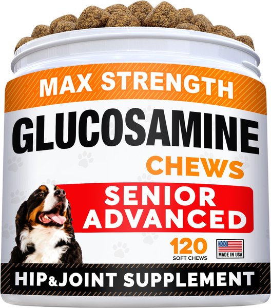 StrellaLab Senior Advanced Glucosamine Chondroitin Hip & Joint Supplement for Dogs, Bacon Flavor, 120 count slide 1 of 8