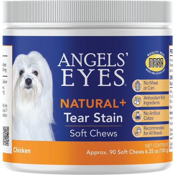 Angels' Eyes Natural Plus Chicken Flavored Soft Chews Tear Stain Supplement for Dogs & Cats, 6.35-oz bag, 90 count slide 1 of 7