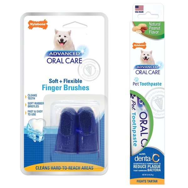 Nylabone Advanced Oral Care Natural Peanut Flavor Toothpaste, 2.5-oz tube + Finger Brush Dog Toothbrush, 2-pack slide 1 of 9