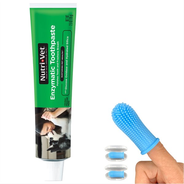 Nutri-Vet Chicken Flavored Enzymatic Toothpaste, 2.5-oz tube + Jasper Finger Dog & Cat Toothbrush, 2 count slide 1 of 6