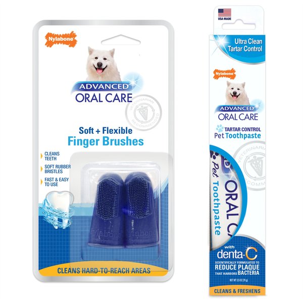 Nylabone Advanced Oral Care Finger Brush Toothbrush, 2-pack + Dog Toothpaste, 2.5-oz tube slide 1 of 9