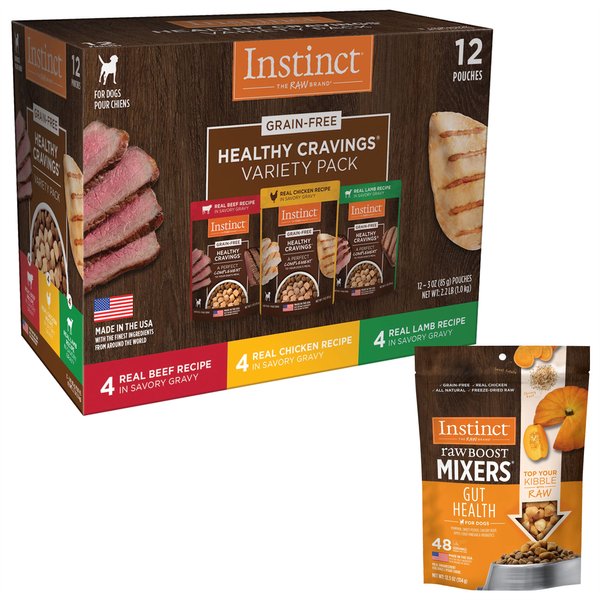 Instinct Freeze-Dried Raw Boost Mixers Gut Health Recipe + Healthy Cravings Cuts & Gravy Recipe Variety Pack Wet Dog Food Topper slide 1 of 9