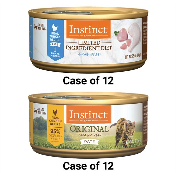 Instinct Original Pate Real Chicken Recipe + Limited Ingredient Diet Pate Real Turkey Recipe Natural Wet Canned Cat Food slide 1 of 9