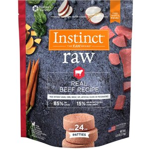 Instinct Frozen Raw Patties Grain-Free Real Beef Recipe Dog Food, 6-lb bag, bundle of 3