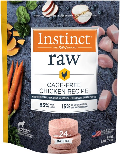 Instinct Frozen Raw Patties Grain-Free Cage-Free Chicken Recipe Dog Food, 6-lb bag, bundle of 3 slide 1 of 10