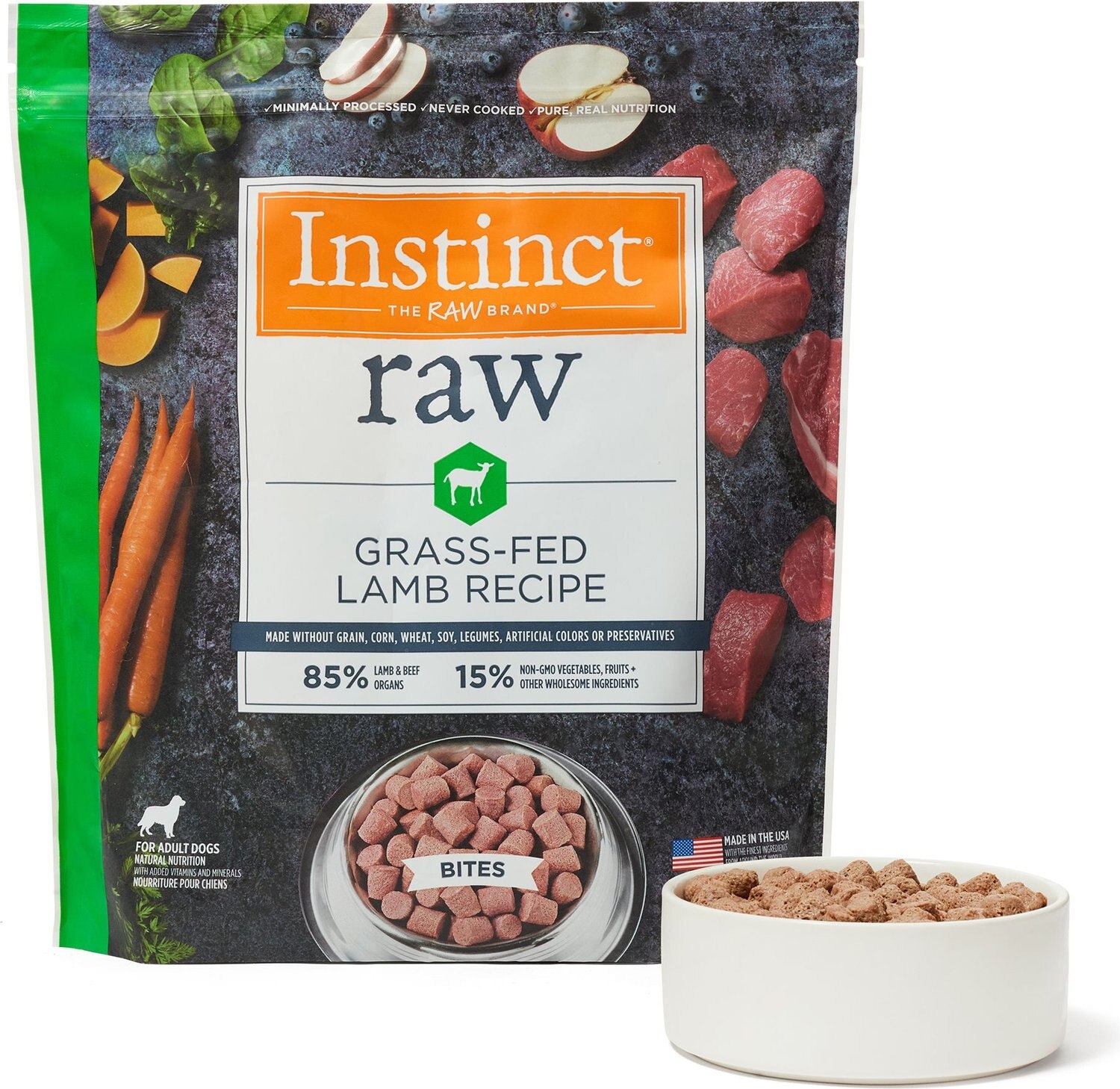 INSTINCT Bites Lamb Recipe Grain-Free Grass-Fed Raw Frozen Dog Food, 5. ...