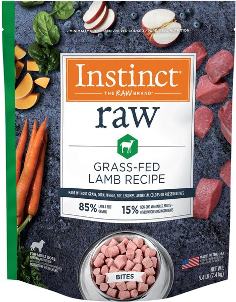 Instinct Bites Lamb Recipe Grain-Free Grass-Fed Raw Frozen Dog Food, 5.4-lb bag, bundle of 3 slide 1 of 7