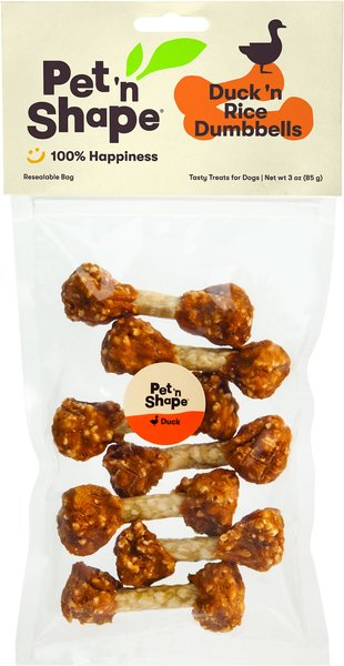 Pet 'n Shape Duck 'n Rice Dumbbells Dog Treats, 3-oz bag slide 1 of 7