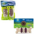 Busy Buddy Bristle Bone Treat Dispenser Dog Chew Toy + Peanut Butter & Rawhide Variety Pack Refill Rings Dog Treat, 24 count