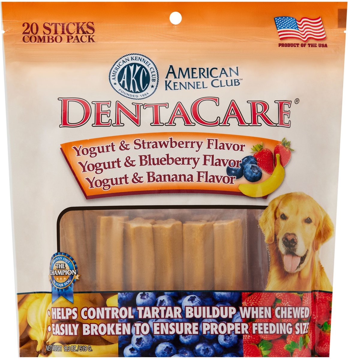 American Kennel Club Treats AKC Dentacare Yogurt with Strawberry Blueberry & Banana Flavor Dental Dog Treats Combo