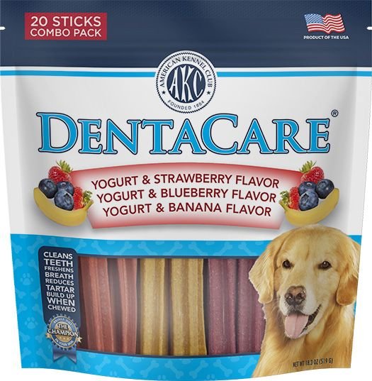 American Kennel Club AKC Dentacare Yogurt with Strawberry Blueberry & Banana Flavor Dental Dog Treats Combo, Large, 20 count slide 1 of 2