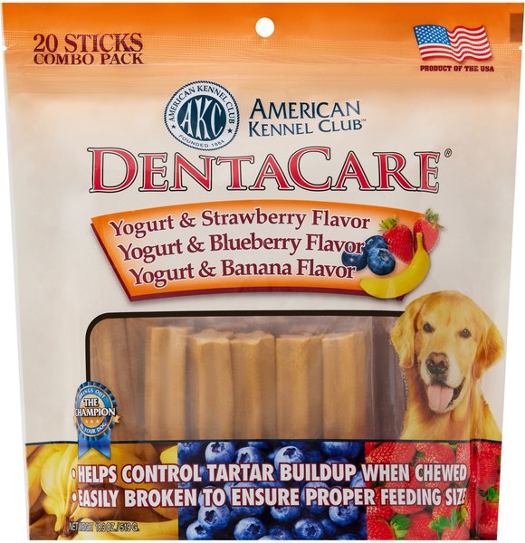 AMERICAN KENNEL CLUB TREATS AKC Dentacare Yogurt with Strawberry Blueberry Banana Flavor Dental Dog Treats Combo Large 20 count Chewy