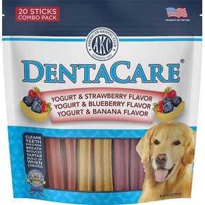 American Kennel Club AKC Dentacare Yogurt with Strawberry Blueberry & Banana Flavor Dental Dog Treats Combo, Large, 20 count
