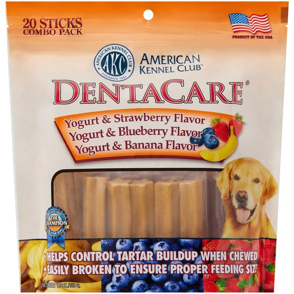 AMERICAN KENNEL CLUB AKC Dentacare Yogurt with Strawberry Blueberry &  Banana Flavor Dental Dog Treats Combo, Large, 20 count 