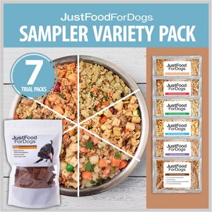 JustFoodForDogs Sampler Variety Box Frozen Fresh Food + Pumpkin Dehydrated Dog Treats