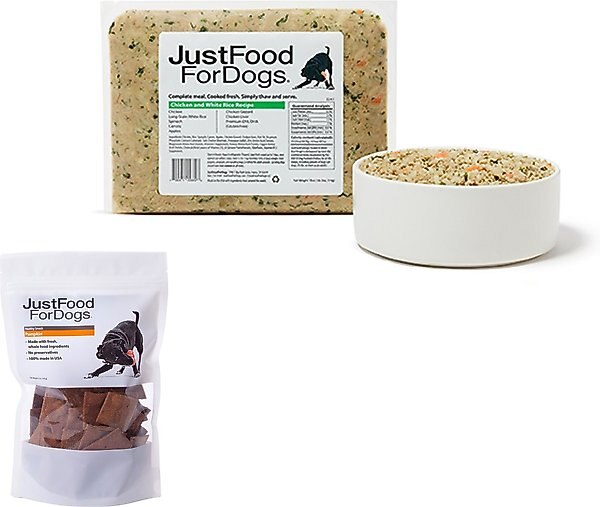 JustFoodForDogs Chicken & White Rice Recipe Frozen Fresh Food + Pumpkin Dehydrated Dog Treats slide 1 of 7