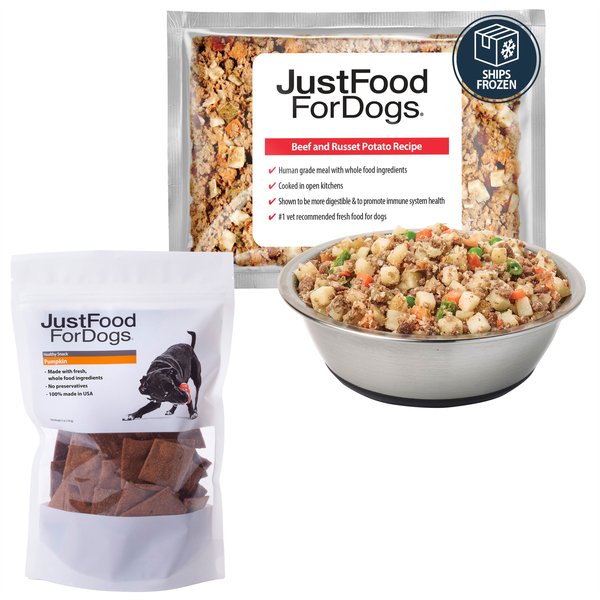 JustFoodForDogs Beef & Russet Potato Recipe Frozen Fresh Food + Pumpkin Dehydrated Dog Treats slide 1 of 7