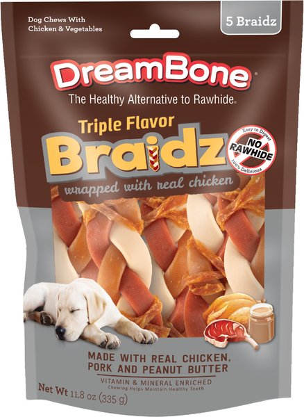 DreamBone Triple Flavor Braidz Wrapped with Chicken Dog Rawhide Treat, 11.8-oz bag, 5 count slide 1 of 9