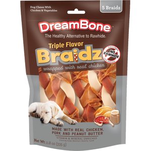 DreamBone Triple Flavor Braidz Wrapped with Chicken Dog Rawhide Treat, 11.8-oz bag, 5 count