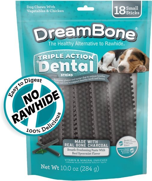 DreamBone Triple Action Dental Sticks Charcoal Dog Dental Treat, 10-oz bag, 18 count slide 1 of 9