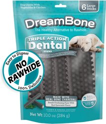 DreamBone Triple Action Dental Sticks Charcoal Dog Dental Treat, 10-oz bag, 6 count