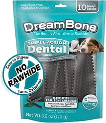 DreamBone Triple Action Dental Sticks Charcoal for Small & Medium Sized Dogs, 6-oz bag, 10 count