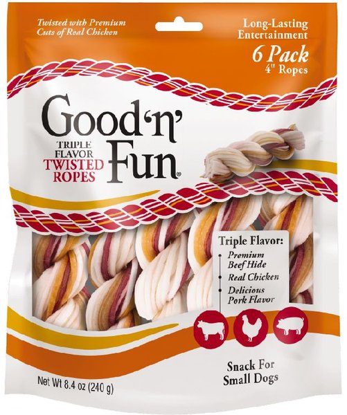 Good n Fun Triple Flavor Twisted Ropes Dog Rawhide Treat 8.4 oz bag 6 count