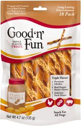 Good 'n' Fun Triple Flavor Peanut Butter Twists Dog Rawhide Treat, 4.7-oz bag, 18 count