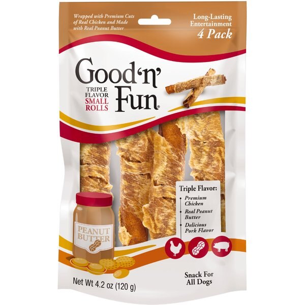 GOOD 'N' FUN Triple Flavor Peanut Butter Twists Dog Rawhide Treat, 4.7