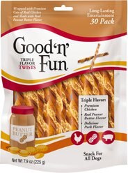 Good 'n' Fun Triple Flavor Peanut Butter Twists Dog Rawhide Treat, 7.9-oz bag, 30 count