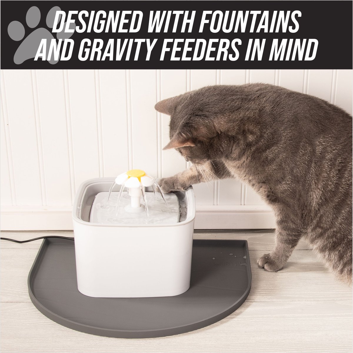 LEASHBOSS Silicone Water Fountain Mat, Gray, Large