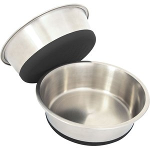Leashboss Stainless Steel Silicone Base Dog Bowl, Medium/Large, Black, 2 count