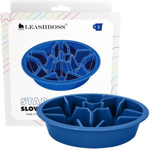Leashboss Raised Pet Feeders Slow Feed Dog Bowl, 2-cup, Blue
