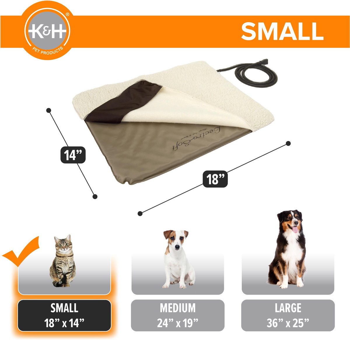 K&H PET PRODUCTS LectroSoft Outdoor Heated Pad, Brown, Small