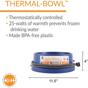 K&H Pet Products Thermal-Bowl Outdoor Heated Cat & Dog Water Bowl, Blue, 96-oz