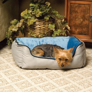 K&H Pet Products Self-Warming Two Tone Lounge Sleeper Bolster Cat & Dog Bed, Gray/Blue