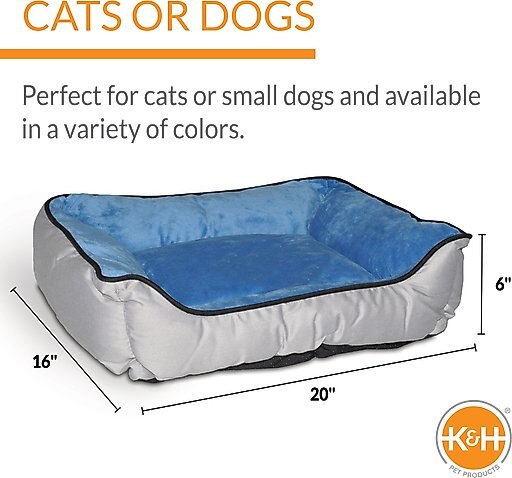 K&H Pet Products Self-Warming Two Tone Lounge Sleeper Bolster Cat & Dog Bed, Gray/Blue