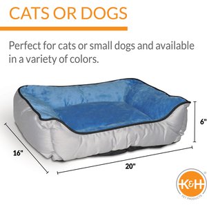 K&H Pet Products Self-Warming Two Tone Lounge Sleeper Bolster Cat & Dog Bed, Gray/Blue