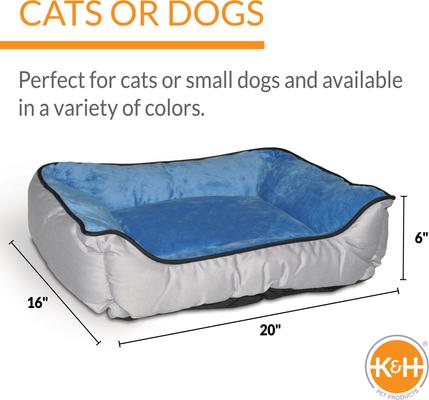Show full view: K&H Pet Products Self-Warming Two Tone Lounge Sleeper Bolster Cat & Dog Bed, Gray/Blue slide 3 of 12