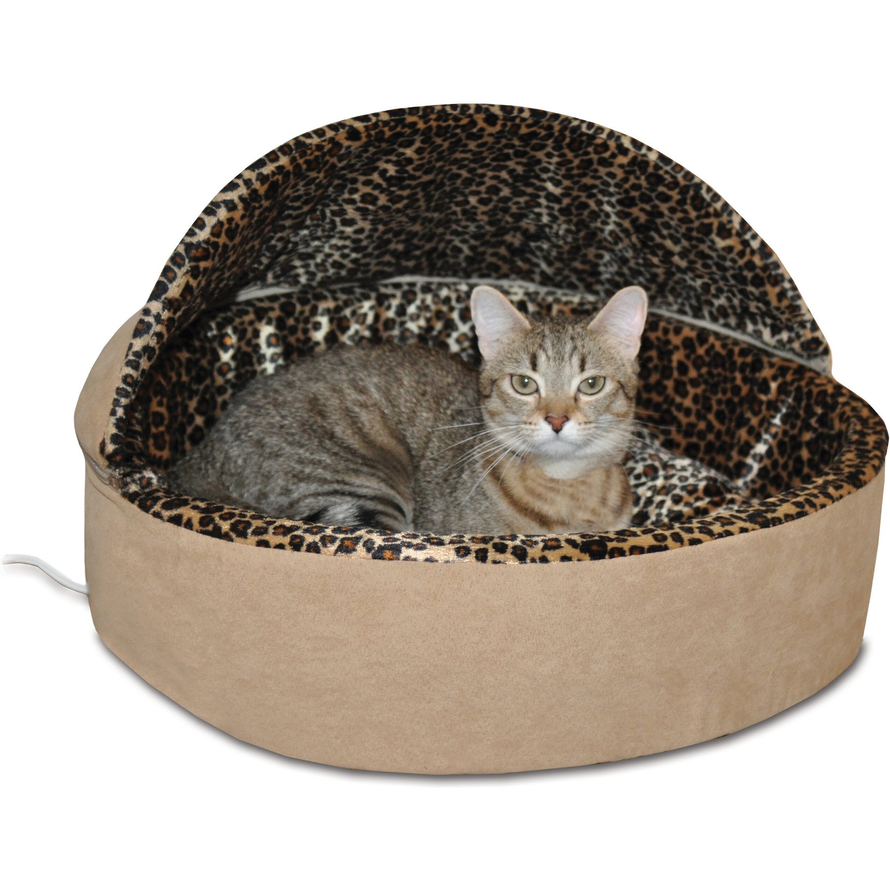 K H PET PRODUCTS Thermo Kitty Bed Deluxe Indoor Heated Cat Bed Tan Leopard Large Chewy