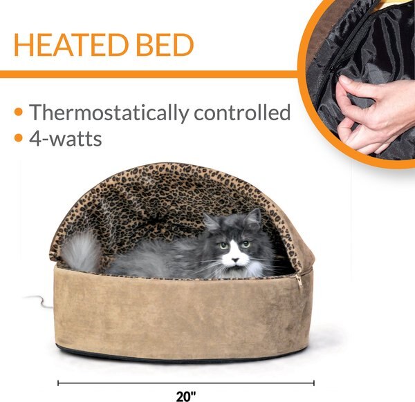 K H PET PRODUCTS Thermo Kitty Bed Deluxe Indoor Heated Cat Bed Tan Leopard Large Chewy