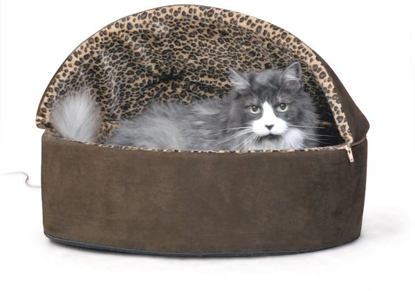 K&H Pet Products Thermo-Kitty Bed Deluxe Indoor Heated Cat Bed, Mocha/Leopard, Large slide 1 of 9